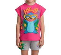 Disney Stitch Camiseta y Pantalón Corto para Niña, Pijama Algodón Suave, 'Hello' Stitch Conjunto 2 Piezas Verano, Talla 6 Años - Rosa