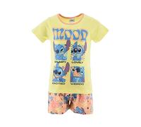 Disney Stitch Camiseta y Pantalón Corto para Niña, Pijama Algodón Suave, 'Mood' Stitch Conjunto 2 Piezas Verano, Talla 6 Años - Amarillo