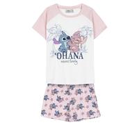 Disney Stitch Camiseta y Pantalón Corto para Niña, Pijama Algodón Suave, Stitch y Angel Conjunto 2 Piezas Verano, Talla 12 Años | Rosa