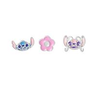 Disney Stitch Conjunto 3 Pendientes Stitch, Angel y Flor, en Latón y Esmalte de Colores, para Mujer y Niña, Listo para Regalar, Joyas Oficiales Disney