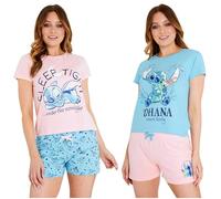 Disney Stitch Corto Conjunto de 2 Pijamas Mujer - Regalo para Mujer (Rosa/Azul, M)