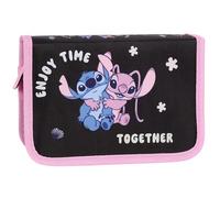 Disney Stitch Estuche con Dos Solapas sin Accesorios, Estuche Escolar DESPLEGABLE para niñas, Negro y Rosa (Stitch Plegable Negro-Rosa)