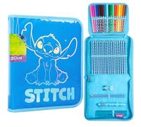 Disney Stitch Estuche Escolar con Material Incluido, Frozen Estuches Escolares Adolescentes Niñas, Set Papeleria, Regalos para Niñas(Azul Stitch 1 Compartimento)