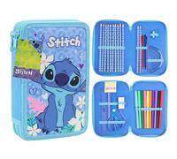 Disney Stitch Estuche Escolar con Material Incluido, Frozen Estuches Escolares Adolescentes Niñas, Set Papeleria, Regalos para Niñas(Azul Stitch 2 Compartimentos)