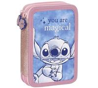 Disney Stitch Estuche Escolar Dos Compartimentos con Equipamiento para niña, para LA Escuela - 32 Elementos, 2 Cremalleras (Stitch Plegable)