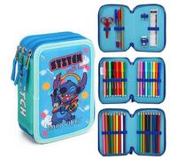 Disney Stitch - Estuche grande de 3 niveles con múltiples compartimentos, suministros escolares, papelería, bolígrafos para colorear, multicolor, Stitch - Estuche grande de 3 niveles, 1004E-2151