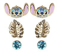 Disney Stitch Girls - Juego de pendientes de 2 y 3 piezas, chapados en flash, juego de 2 o 3 aretes de punto para niñas, joyería oficial de Stitch