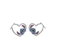 Disney Stitch Girls - Pendientes de aro chapados en plata con forma de corazón