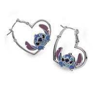 Disney Stitch Girls - Pendientes de aro chapados en plata con forma de corazón