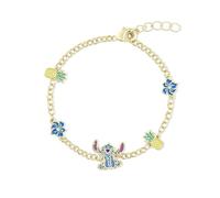 Disney Pulsera chapada en oro con diseño de piña y flor para niñas, talla única, Latón, No es una piedra preciosa