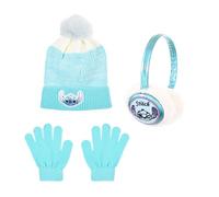 Disney Stitch Gorro Guantes y Orejeras para Niñas, Diseño Brillante Gorro de Invierno Infantil, Regalo para Niñas | Azul