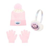 Disney Stitch Gorro Guantes y Orejeras para Niñas, Diseño Brillante Gorro de Invierno Infantil, Regalo para Niñas | Rosa
