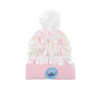 Disney Stitch Gorro para Niñas, Gorra de Punto Diseño Holografico Iridiscente Gorro Pom Pom Invierno Infantil, Regalo para Niñas