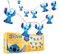 Disney Stitch Guirnalda Luces Interior de 10 Unidades LED para Niños Adultos, Luces de Hada, Funcionamiento con Pilas de 150cm, Decoracion Habitacion (Azul Stitch)