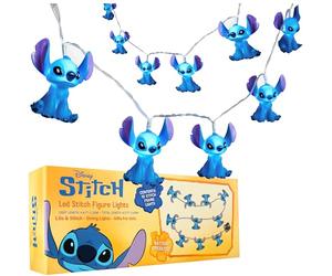 Disney Stitch Guirnalda Luces Interior de 10 Unidades LED para Niños Adultos, Luces de Hada, Funcionamiento con Pilas de 150cm, Decoracion Habitacion (Azul Stitch)