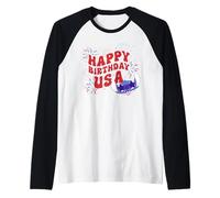 Disney Stitch Happy Birthday USA 4th of July America 250th Camiseta Manga Raglan