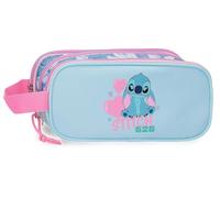 Disney Stitch Hearts estuche escolar, estuche infantil, fabricado en Poliéster, Triple compartimento para mejorar la organización, Tamaño ideal para llevarlo en la mochila, Con asa lateral.