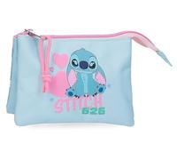 Disney Stitch Hearts estuche escolar, estuche infantil, fabricado en Poliéster, Triple compartimento para mejorar la organización, Tamaño ideal para llevarlo en la mochila, Con asa lateral.