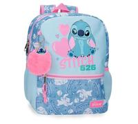 Disney Stitch Hearts Mochila infantil, escolar, fabricada en Poliéster, bolsillos laterales, tirantes anchos ajustables, Asa superior para colgarla, Con etiqueta de identificación, sistema magic Fix.