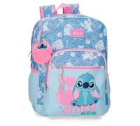 Disney Stitch Hearts Mochila infantil, escolar, fabricada en Poliéster, bolsillos laterales, tirantes anchos ajustables, Asa superior para colgarla, Con etiqueta de identificación, sistema magic Fix.