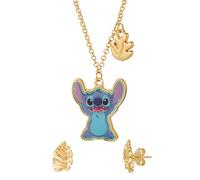 Disney Stitch Jewelry - Juego de joyas con licencia oficial con collar 16+3 y aretes de hoja de palma, collar de moda en tono dorado y aretes de tuerca, disfraz, sin piedras preciosas