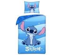 Disney Stitch - Juego de cama con funda nórdica individual reversible de 140 x 200 cm y funda de almohada de 70 x 90 cm - Azul - 100% algodón OEKO-TEX