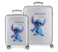 Disney Stitch Juego de Maletas Gris 55/70 cms Rígida ABS Cierre TSA Integrado 81L 6 kgs 4 Ruedas Dobles Equipaje Mano