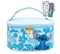 Disney Stitch - Juego de neceser para cosméticos, paquete con estuche ovalado para maquillaje, artículos de tocador de tamaño de viaje más calcomanías para teléfono, calcomanías, bolsa de viaje para