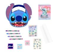 Disney Stitch Juego de Papelería, Incluye 4 Ceras de Colorear, Estuche 3D, Cuaderno, Pegatinas y Hojas de Colorear, Regalo Set de Papeleria para Niñas
