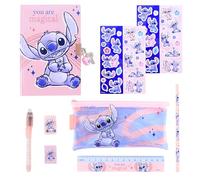Disney Stitch Juego de Papelería, Incluye Cuaderno Candado con Llaves Boligrafo Pegatinas Estuche Goma de Borrar Sacapuntas Regla, Regalo Set de Papeleria para Niñas