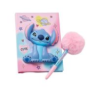 Disney Stitch Juego de Papelería para Niñas, Incluye Cuaderno 3D y Boligrafo Pom Pom, Regalo para Niñas