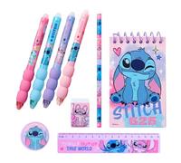Disney Stitch Juego de Papelería para Niñas, Incluye Cuaderno Regla Lapiz Sacapuntas Borrador y 4 Boligrafos Acolchados, Regalo para Niñas