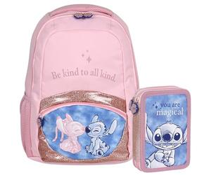 Disney Stitch Juego Escolar para niña: Mochila Reforzada + Estuche con Material Escolar, Conjunto Escolar (Stitch)