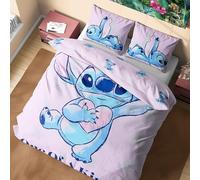 Disney Stitch Juegos de Fundas Nórdicas, Pack con Funda de Edredón y Almohadas - Tamaño Individual o Doble (Rosa Stitch Doble)