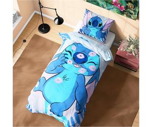Disney Stitch Juegos de Fundas Nórdicas, Pack con Funda de Edredón y Almohadas - Tamaño Individual o Doble (Azul Stitch Single)