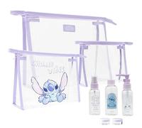 Disney Stitch Kit Viaje, Bolsa de Aseo Viaje Neceser de Maquillaje Neceseres de Viaje Botellitas Rellenables, Regalos de Stitch (Stitch Lila 8 Piezas)