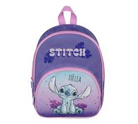 Disney Stitch - Mochila infantil con bolsillo delantero (2 compartimentos, 25,5 x 30,5 x 10 cm), Mochila Lilo & Stitch Lila