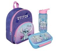 Disney Stitch - Mochila infantil con bolsillo delantero (2 compartimentos, 25,5 x 30,5 x 10 cm), Set 1 Lilo & Stitch Lila