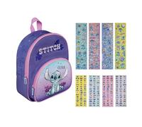 Disney Stitch - Mochila infantil con bolsillo delantero (2 compartimentos, 25,5 x 30,5 x 10 cm), Set 2 Lilo & Stitch Lila