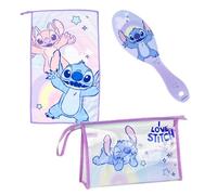 Disney Stitch Neceser para Niños, Bolsa de Aseo Infantil Diseño Stitch y Angel, Incluye Cepillo para el Pelo, Toalla, Bolso, Sin PVC
