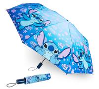 Disney Stitch Paraguas Plegable Niños, Ligero y Telescópico - Accesorios de Viaje (Azul Stitch)
