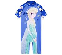 Disney Stitch Pieza Única Traje de Baño para Niñas con Mangas Cortas - Regalo (Azul Elsa, 7-8 años)