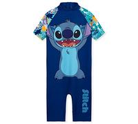 Disney Stitch Pieza Única Traje de Baño para Niñas con Mangas Cortas - Regalo (Azul Oscuro Stitch, 7-8 años)