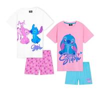 Disney Stitch Pijama Corto Niña, Conjunto Verano Camiseta Manga Corta y Pantalón, Pack de 1 o 2 Pijamas, Regalo para Niña (Rosa/Azul - 2 Pack, 6-7 Años)