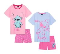 Disney Stitch Pijama Corto Niña, Conjunto Verano Camiseta Manga Corta y Pantalón, Pack de 1 o 2 Pijamas, Regalo para Niña (Azul/Rosa - 2 Pack, 7-8 Años)