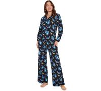 Disney Stitch Pijama Mujer Invierno, Pijama Camisero Largo con Botones y Pantalón, Ropa de Dormir, Regalo Original Mujer Chica (M, Negro Stitch)
