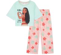 Disney Stitch Pijama Niña, Conjunto de Pijama con Camiseta y Pantalones para Niños y Adolescentes (Azul/Melocotón Moana, 7-8 años)