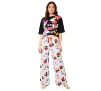 Disney Stitch Pijamas para Mujer - Baby Yoda Pijama con Pantalón y Camiseta Corta Largo S-XL Regalos, Navidad (Negro/Gris Minnie, L)