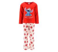 Disney Stitch Pijamas para Niñas, Camiseta y Pantalon Largo para Niñas, Pijama Navideño 2 Piezas Polar Suave Infantil, Talla 4 Años | Rojo