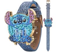 Disney Stitch - Reloj LED para niñas con Esfera de Cristal y Correa Azul